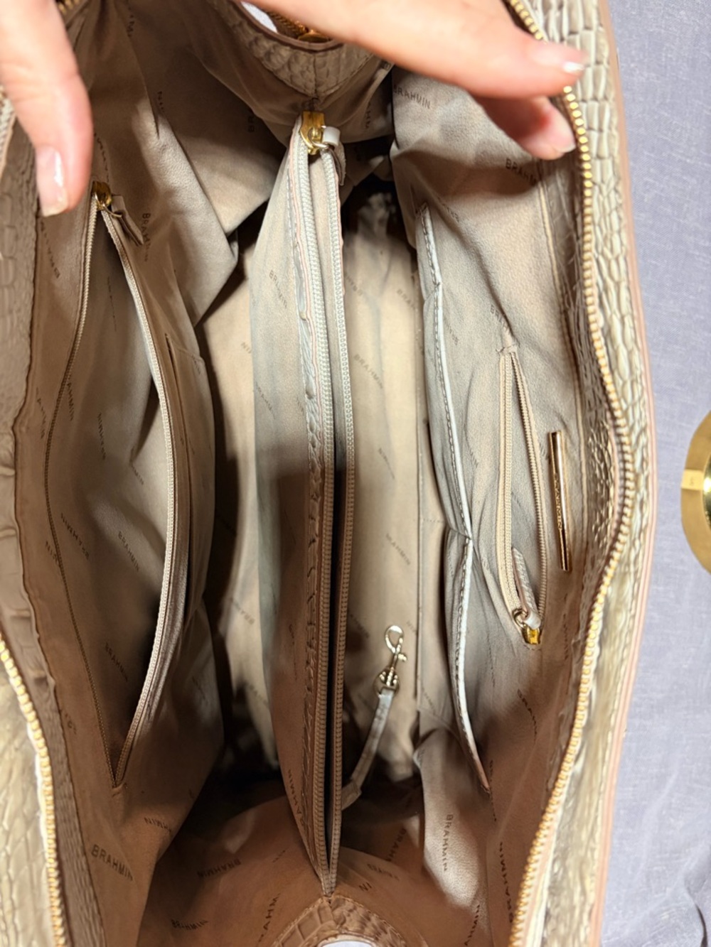 Brahmin Cream Croc-Embossed Leather Satchel with Gold Hardware - Picture 7 of 11